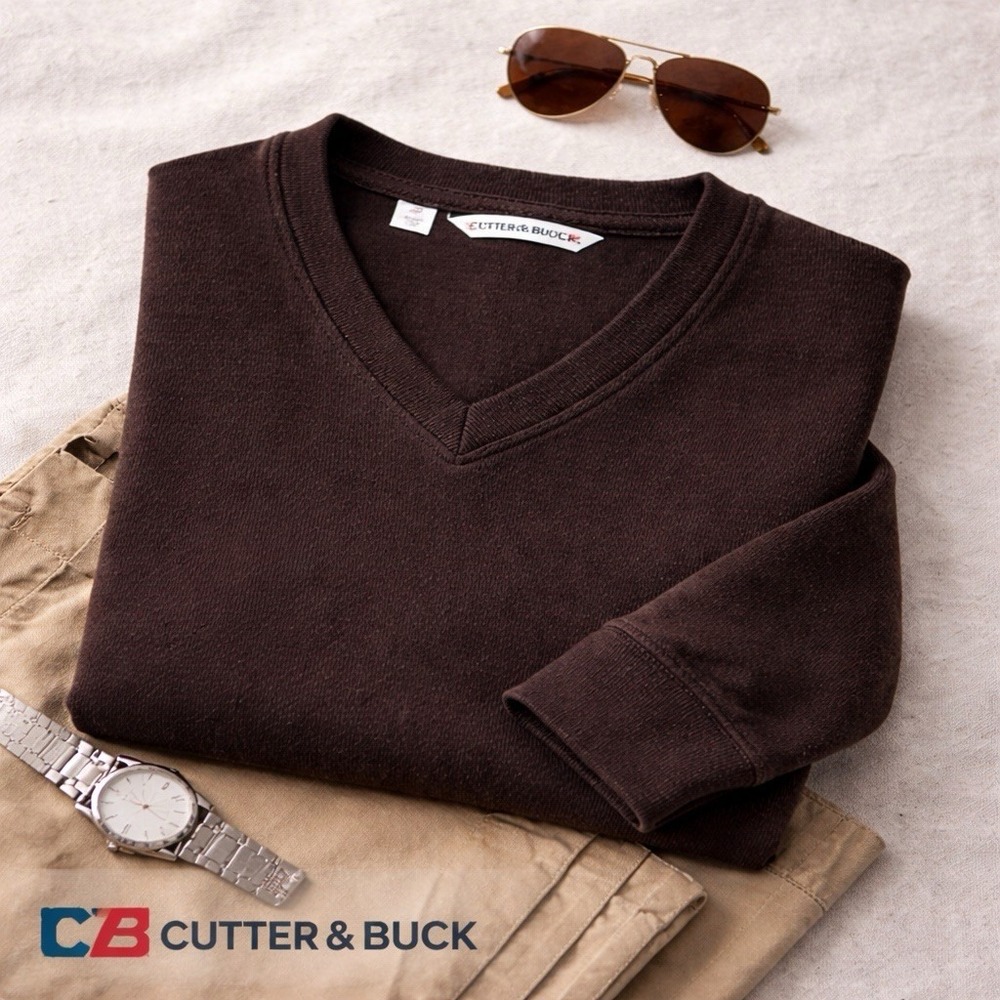 Cutter and Buck Sweater Mens M Chocolate Brown V Neck Pullover Golf